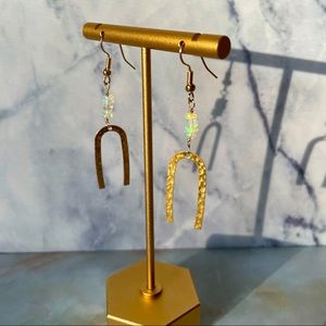 Hammered brass bohemian earrings with fire Opal beads. Never worn!